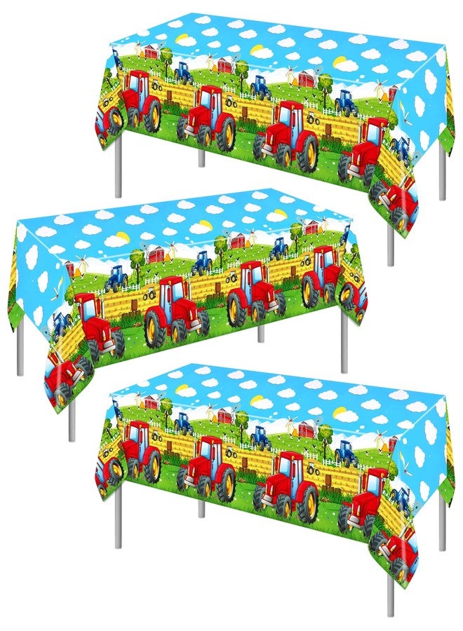 PHOGARY 3 Pack Tractor Tablecloth, Red Tractor Table Cloths Disposable Plastic Rectangular Table Covers for Baby Shower Farm Themed Birthday Party Decorations Tractor Birthday Party Supplies 54"X108" - Image 1